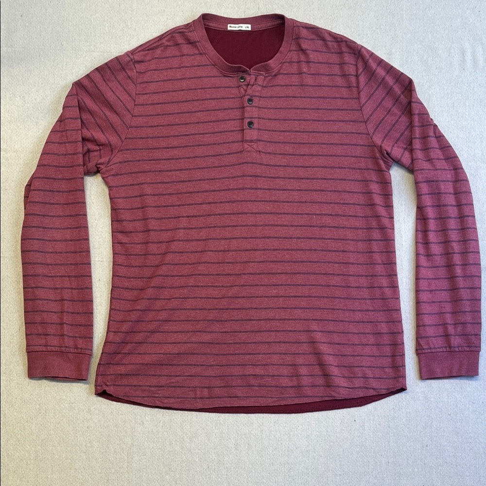 Marine Layer Men's Long Sleeve Henley - Maroon Stripes size L/XL